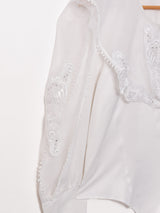 シースルー 切替デザイン 長袖ブラウス