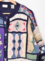 パッチワーク風 刺繍 カーディガン