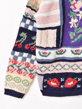 パッチワーク風 刺繍 カーディガン