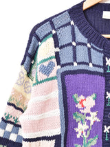 パッチワーク風 刺繍 カーディガン