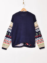 パッチワーク風 刺繍 カーディガン