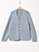 アランニットカーディガン ブルー