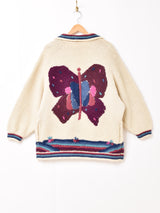 バタフライモチーフ 刺繍 ヘビーウールカーディガン