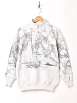 マップ柄 ハイネック スウェットシャツ