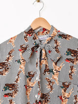 Emerald Motel 総柄 長袖 ボウタイブラウス