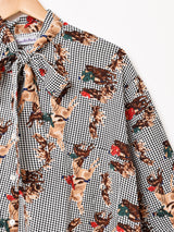 Emerald Motel 総柄 長袖 ボウタイブラウス