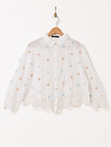 スカラップレース 刺繍 長袖シャツ