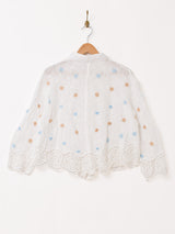 スカラップレース 刺繍 長袖シャツ