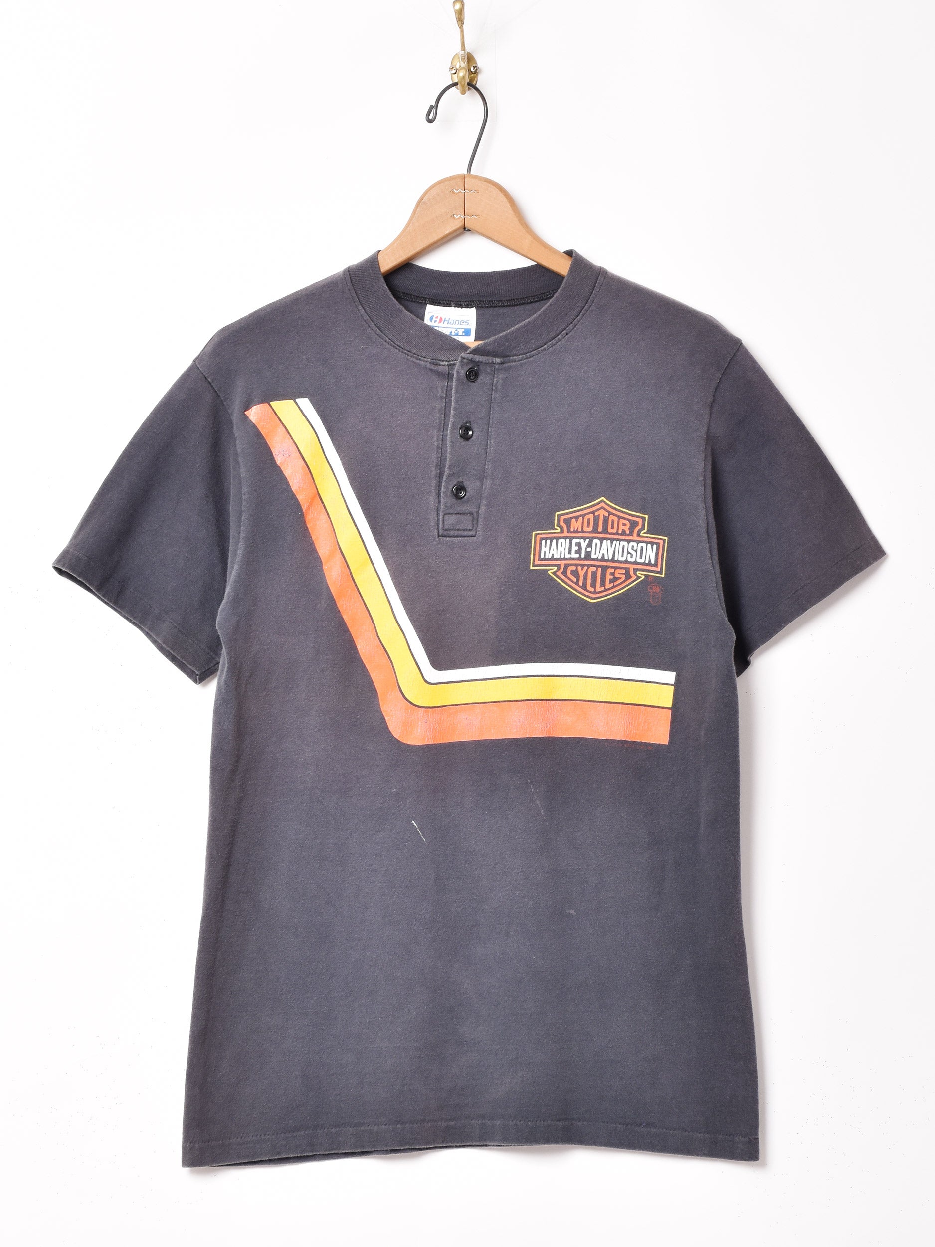 80's アメリカ製 Harley Davidson ヘンリーネック両面プリントＴシャツ