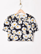 【2色展開】Emerald Motel フリルカラー 半袖 クロップドブラウス