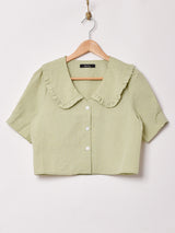 【2色展開】Meridian フリルカラー ギンガムチェック 半袖ブラウス