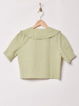 【2色展開】Meridian フリルカラー ギンガムチェック 半袖ブラウス