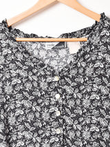 総柄 パッチワークデザイン 長袖ワンピース