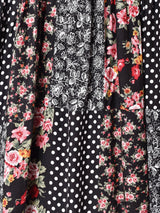 総柄 パッチワークデザイン 長袖ワンピース