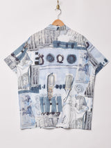 Trombones 壁画 総柄 半袖シャツ