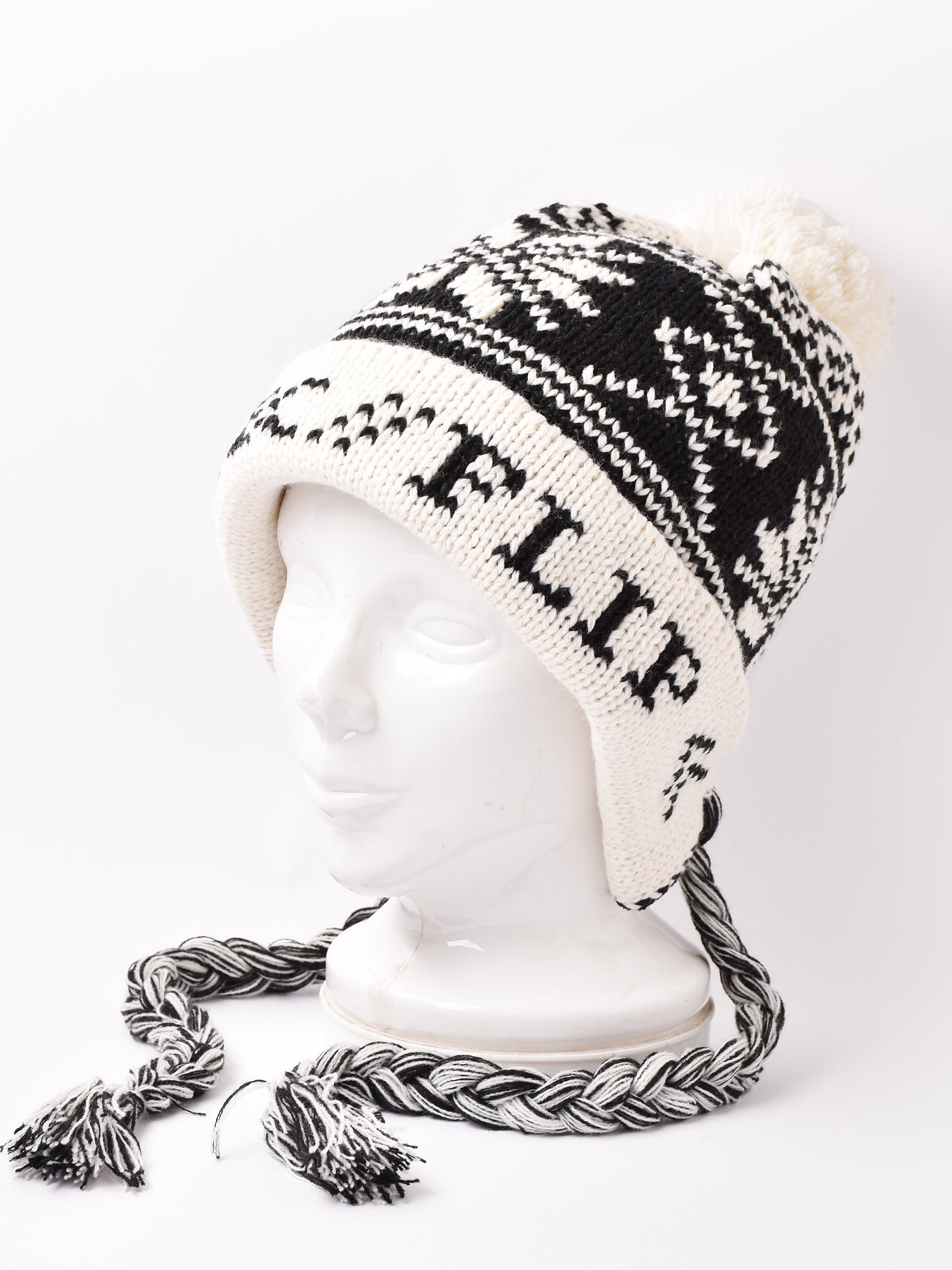 非売品 ノベルティ商品 花柄 ニット帽 ブラック/ホワイト 花柄 デイジーモチーフ ニットハット – 古着屋Top of the Hillのネット