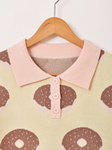 【3色展開】Meridian ジャンクフード柄 半袖 ポロセーター