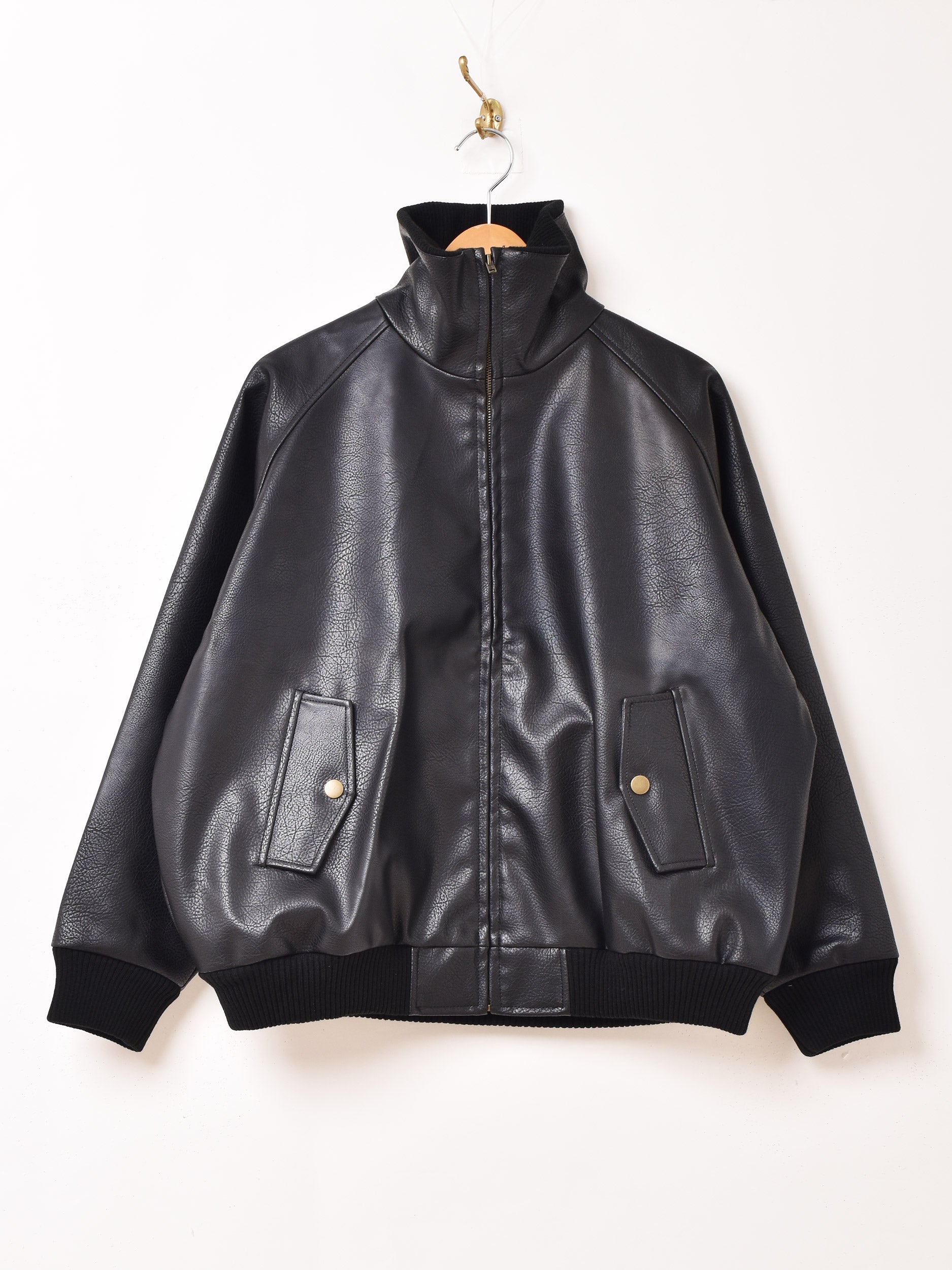2色展開】Meridian フェイクレザー リブカラー ブルゾン – 古着