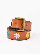 【2色展開】フラワー刺繍 レザーベルト