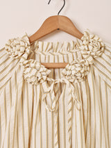 【2色展開】Meridian ストライプ柄 フラワーカラー 半袖ミニワンピース