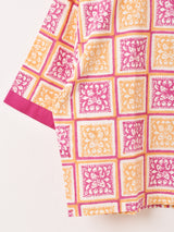 【2色展開】Emerald Motel ブロックプリント風 半袖 オープンカラーシャツ