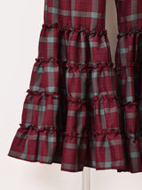 Meridian チェック柄 フリルヘム ロングパンツ