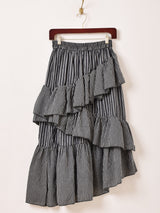 Meridian ストライプ柄 フリル アシンメトリー スカート