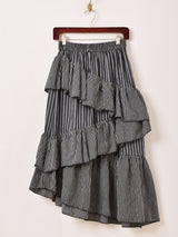Meridian ストライプ柄 フリル アシンメトリー スカート