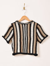 Elcamino ストライプ 半袖 クロシェカーディガン