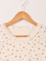 Elcamino 花柄 レース 半袖カットソー