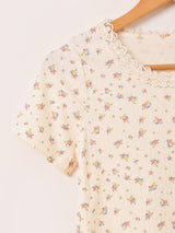 Elcamino 花柄 レース 半袖カットソー