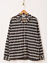 【2色展開】Backers ダイア柄 メッシュ 長袖 オープンカラーシャツ