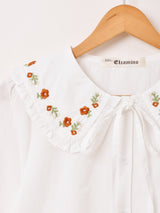【2色展開】Elcamino リボンタイ 刺繍 長袖ブラウス