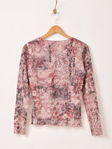 花柄 メッシュ 長袖トップス