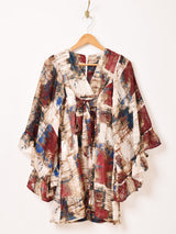 Meridian 総柄 フレアスリーブ ミニ 長袖ワンピース