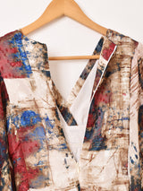 Meridian 総柄 フレアスリーブ ミニ 長袖ワンピース