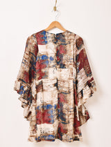 Meridian 総柄 フレアスリーブ ミニ 長袖ワンピース