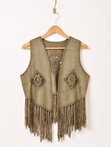 【2色展開】Elcamino フェイクスエード×クロシェ フリンジベスト