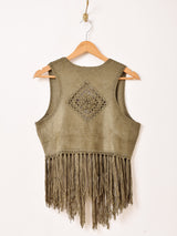 【2色展開】Elcamino フェイクスエード×クロシェ フリンジベスト