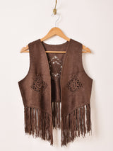 【2色展開】Elcamino フェイクスエード×クロシェ フリンジベスト