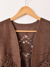 【2色展開】Elcamino フェイクスエード×クロシェ フリンジベスト