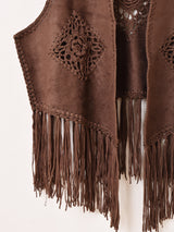 【2色展開】Elcamino フェイクスエード×クロシェ フリンジベスト