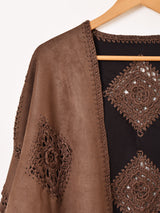 【2色展開】Elcamino フェイクスエード×クロシェ カーディガン