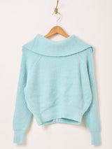 【3色展開】Meridian ビッグカラー ジップ カーディガン