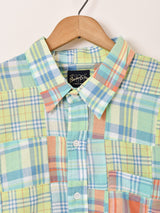 【2色展開】Backers チェック柄 パッチワーク 半袖シャツ