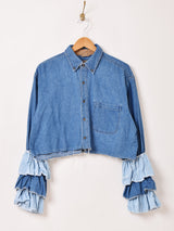 リメイク フリルスリーブ 長袖 デニムシャツ