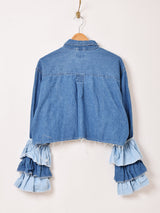 リメイク フリルスリーブ 長袖 デニムシャツ