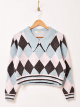【2色展開】Elcamino ダイヤ柄 襟付きセーター