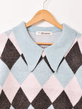 【2色展開】Elcamino ダイヤ柄 襟付きセーター