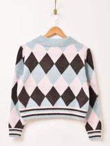 【2色展開】Elcamino ダイヤ柄 襟付きセーター